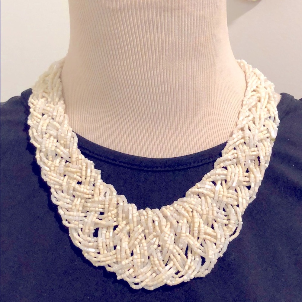 White pearl coral statement necklace